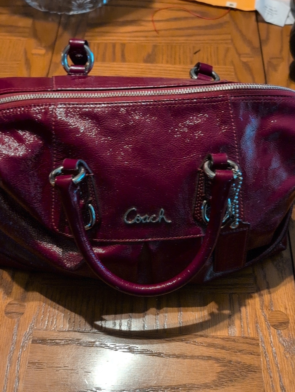 Coach Patent Leather Satchel in Deep Berry